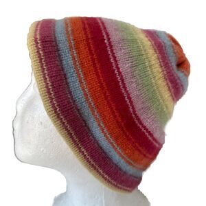 100% Pure Wool Multicolor Beanie Handmade Vintage Luxury Knit Adult Hat